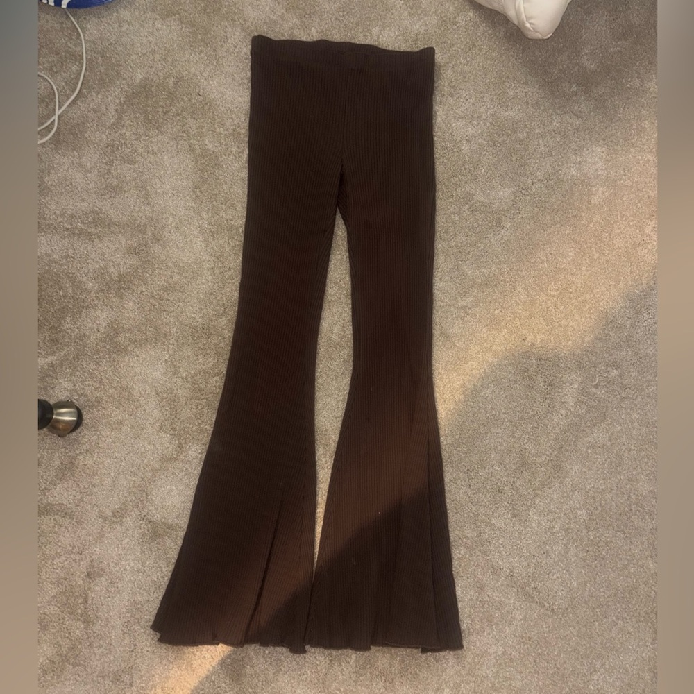 aerie Ribbed High-Waist Flare Pants - Mauve Brown